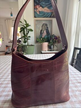 Oroton Deep Burgundy Leather Shoulder Bag